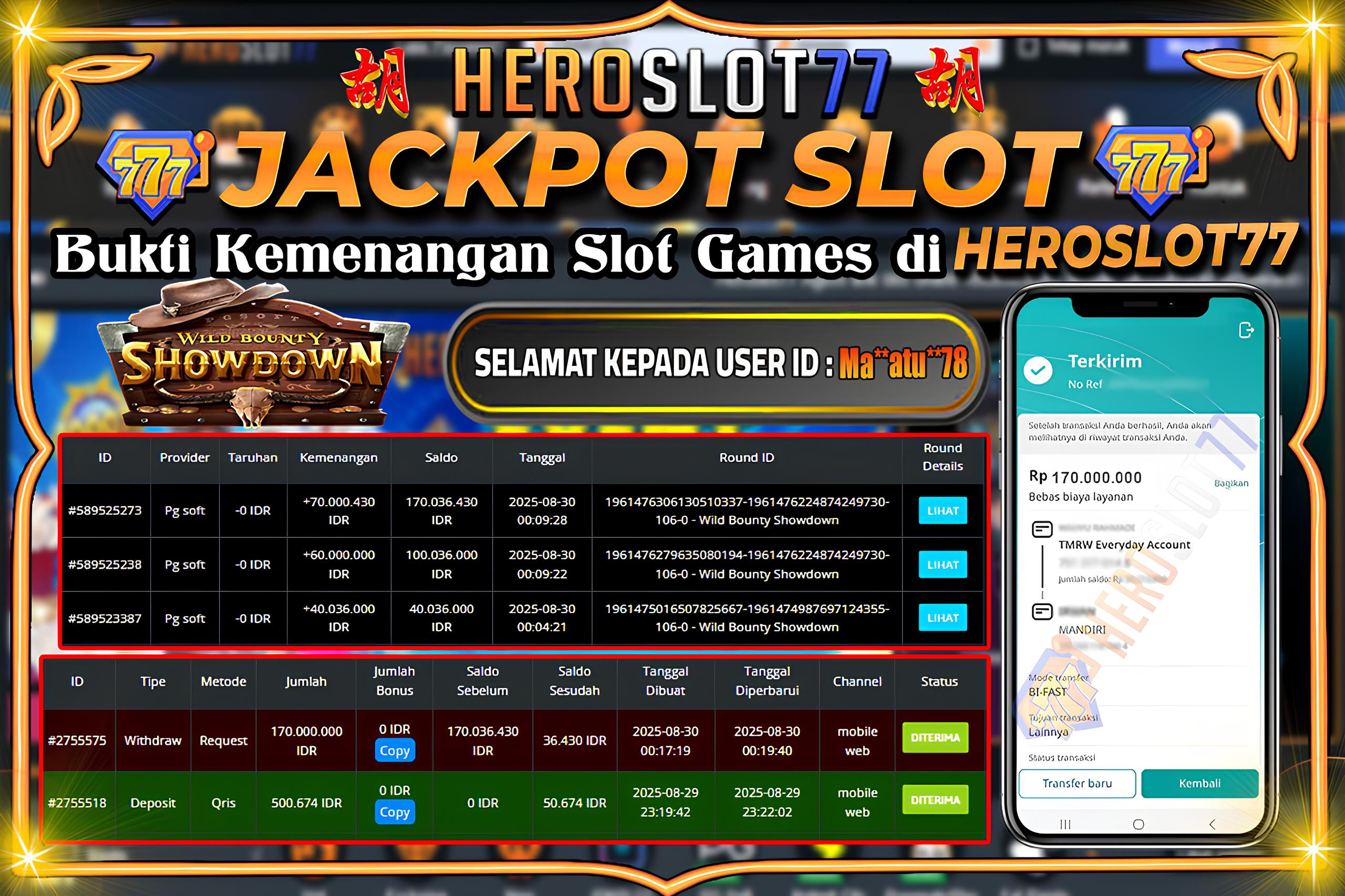 HEROSLOT77 JACKPOT WILD BOUNTY SHOWDOWN Rp170.000.000,- LUNAS!!!